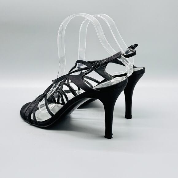 Stuart Weitzman Sandals Womens 10 Black Leather Sole Strappy Heel Dress Formal - Picture 6 of 12